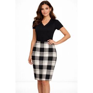 Worthington Womens Black Cream Buffalo Plaid Career Wear to Work Pencil Skirt XL